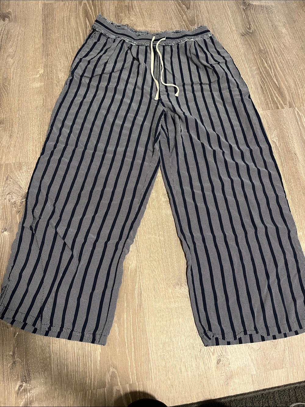 Free People Intimately Navy & White Stripe Pants-Large-READ MEASUREMENTS
